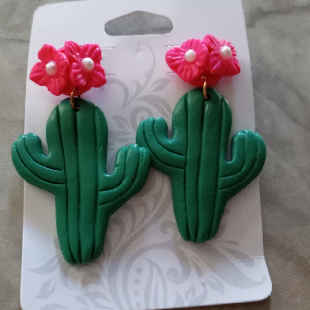 Green and Pink Cactus Earrings